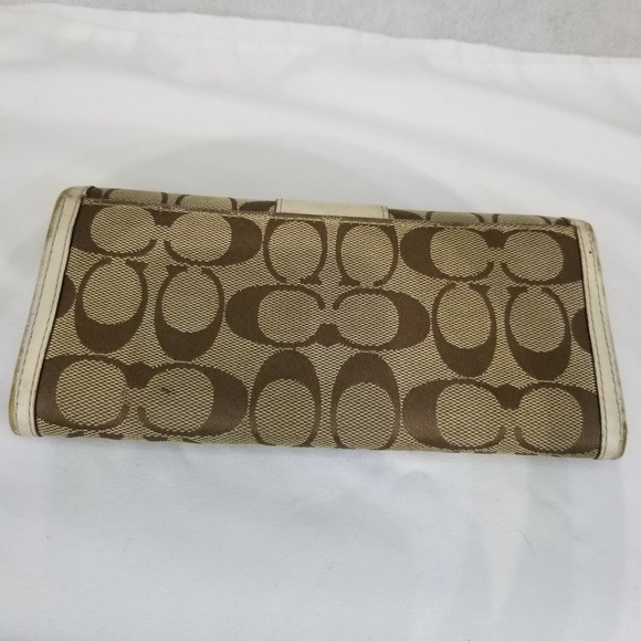 Coach Brown Signature Wallet Long Flap Front Jacquard Logo C Leather Ivory - Picture 5 of 12